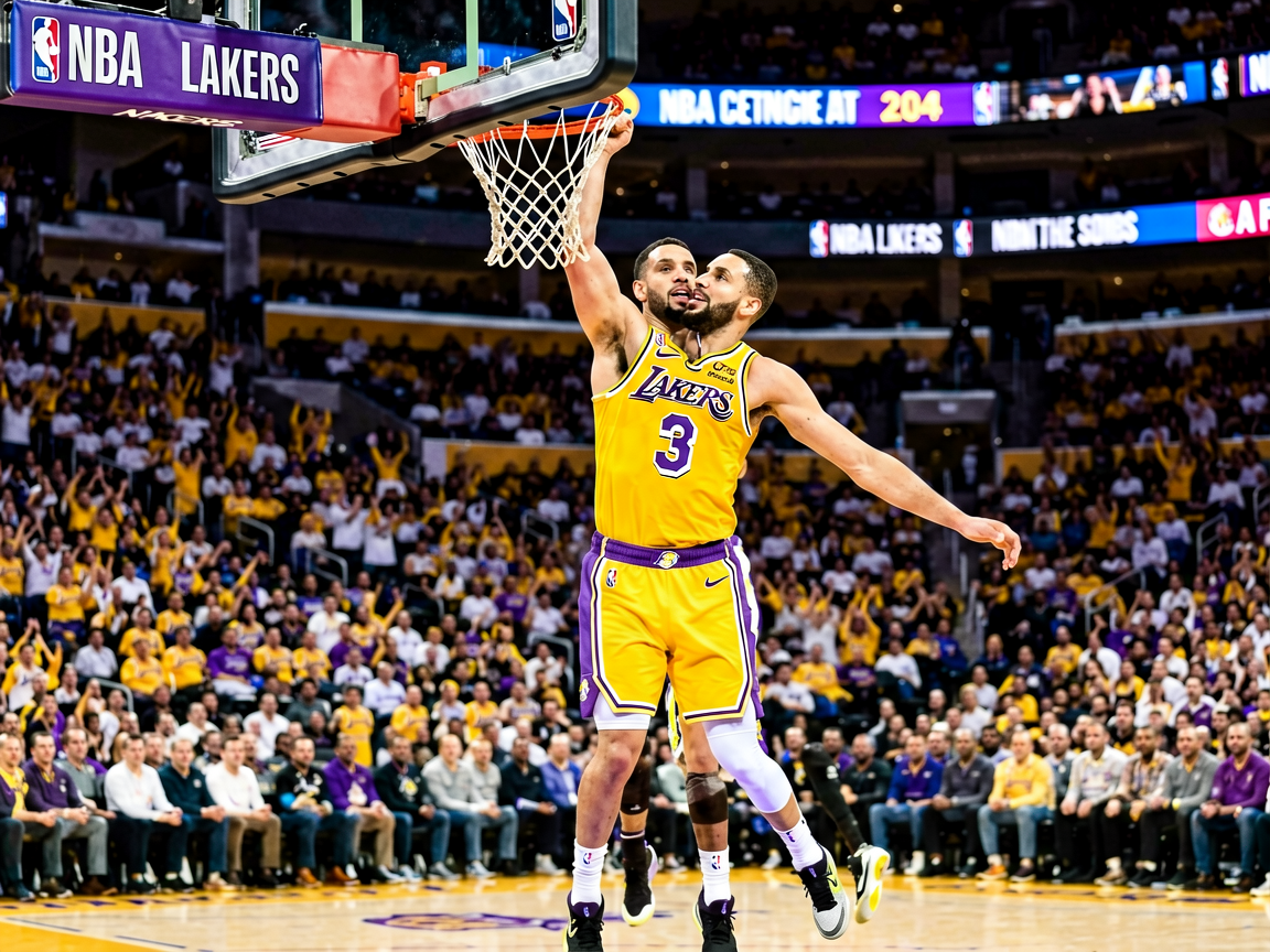 NBA湖人队比赛现场精彩扣篮瞬间